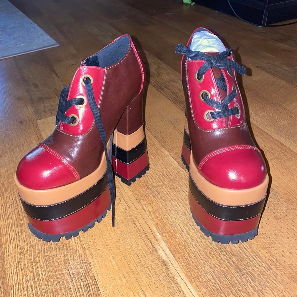 new dollskill current mood ultra high platform patchwork boots